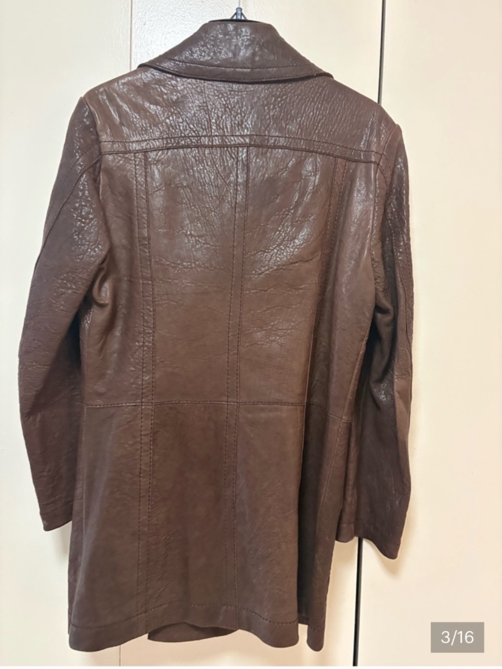 OFF-PR STYLE MEN'S BROWN LEATHER DOUBLE-BREASTED COAT SIZE 48 - Picture 3 of 16